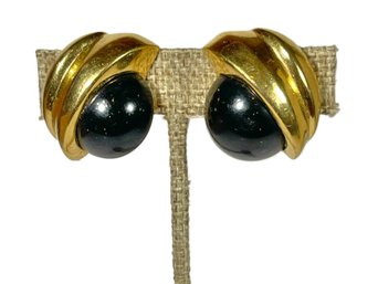 1980s Ngold Tone Black Plastic Ear Clips Earrings