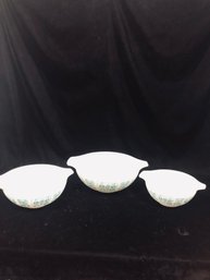 3 Piece Vintage Pyrex Turquoise Butterprint Bowl Set