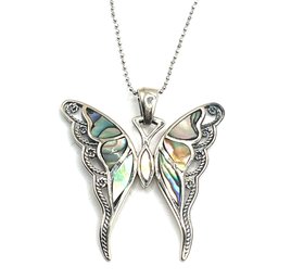 Beautiful Sterling Silver Abalone Butterfly Pendant Necklace