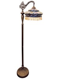 A Grand Vintage Bronze And Stained Glass Standing Lamp In Tiffany Style