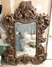 A Very Large, Vintage Ornately Framed Gilt Wood Beveled Mirror