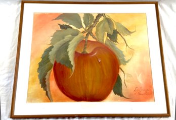 Still Life Fruit Apple Painting Signed So Sonja Helen Barrick 26x21.25 Matted Wood Frame