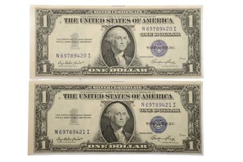 1935 $1 Bill Blue Seal 2  Bills With Consecutive Serial Numbers !!!!