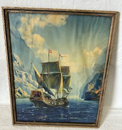 Antique R. ATKINSON FOX PRINT- TITLED 'THE GOOD SHIP'- In Original Frame