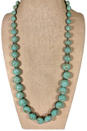 Antique Turquoise Colored Glass Beaded Silver Backed Necklace 1920s