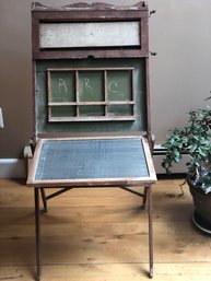 Vintage Antique Folding Wooden Scrolling Chalkboard Easel Desk