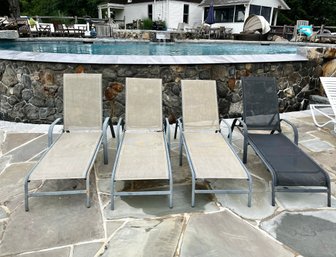 Set Of 4 Patinated Aluminum Chaise Lounge Chairs