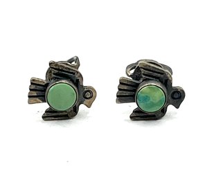 Vintage Native American Sterling Silver Green Turquoise Color Thunderbird Earrings