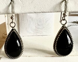 STERLING SILVER ONYX DANGLE EARRINGS