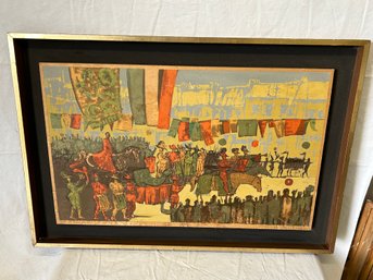 Large Vintage Mid Century Modern DEAN MEEKER CALLAGRAPHIC PRINT- Hand Signed In Original Frame