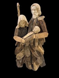 A Beautiful Handmade Weathered Natural Driftwood Nativity, Made In The Philippines