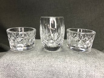 Three (3) Fantastic Small Pisces Of  WATERFORD Cut Crystal - Matched Pair Of Individual Salts And One Toyer