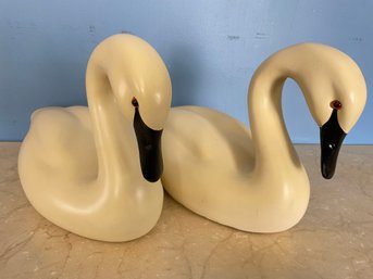2 Carved Wooden Swan Decoys