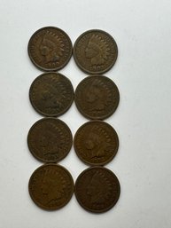 8 Indian Head Pennies 1900, 1901, 1902, 1903, 1904, 1905, 1906, 1907