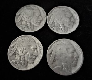 4 U.S. Buffalo Nickels, 1935, '36, '36D, '37