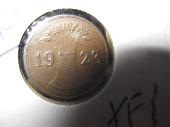 1923 A    RARE GERMANY  1 PFENNING  COIN --- XF