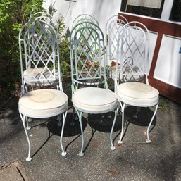 Set Of Six Vintage Wrought Iron Midcentury Modern Chairs - Arch Tops - Spring Is Here ! We Have All The Seats