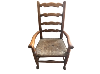 Vintage American Farmhouse Child's Ladder Back Armchair With Rush Seat