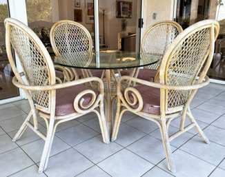 A Vintage Rattan And Glass Dining Set - Indoor Or Lanai!