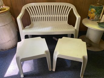 Plastic Patio Set With Loveseat, Tables And Chairs