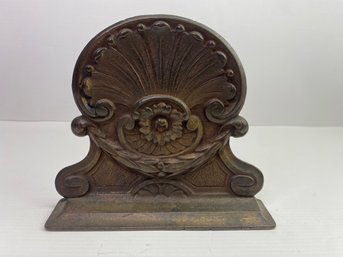 Vintage Iron Bookend With Floral Motif