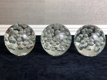 Bubble Glass Paperweights - Set Of 3