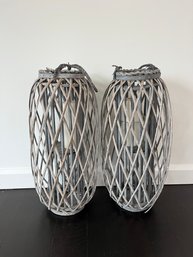 A Pair Of Rustic Rattan Hurrican Lanterns