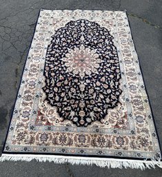 Vintage Hand-knotted Persian NAIN Rug In Navy Blue- 73' By 110'