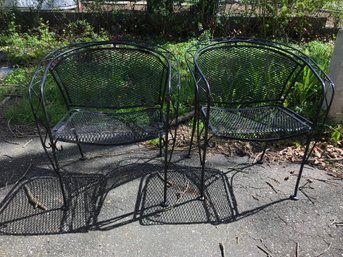 Very Nice Pair Of Wrought Iron Midcentury Chairs - Recently Painted - Mesh Seats And Backs - Very Nice Pair