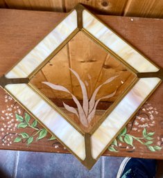 Stained Glass Mirror With Heavy Metal Frame Accented With Flowers