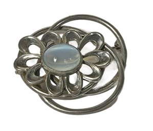 Sterling Silver Vintage Brooch Having Moonstone (could Be Glass)