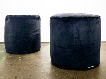 A Pair Of Modern Foot Stools In Piped Velvet