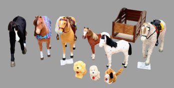 10 Piece American Girl Horses,  Stable, And Plush Puppies
