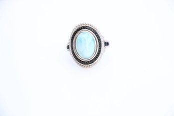 Sterling Silver Blue Stone And Onyx Ring Large Size 10.50