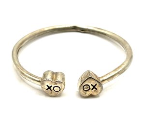 Vintage Sterling Silver Signed XO Two Hearts Cuff Bracelet