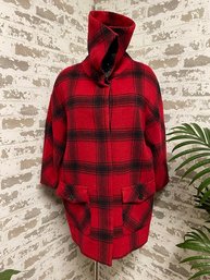 Talbots Classic Lumberjack Black & Red Plaid Wool Coat - Size Medium