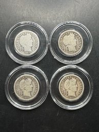 4 Barber Silver Dimes 1909, 1911-D, 1913, 1914