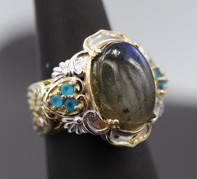 Labradorite & Blue Topaz Sterling Silver Cocktail/Statement Ring