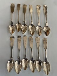 Great Lot Of 12 Coin Fiddleback Spoons