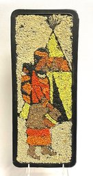 Vintage Colored Pebble Artwork Depicting Native American Woman