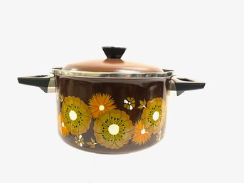 Vintage Flower Power Enamel Stockpot W/ Lid