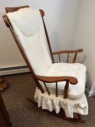 Vintage Hardwood Rocking Chair With Upholstered Skirt And Cushions