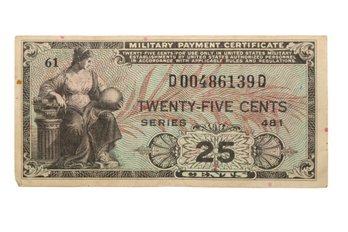 United States Military Payment Certificate 25 Cents