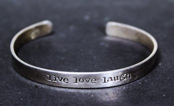 Fine Sterling Silver Cuff Bracelet 'Live Love Laugh'