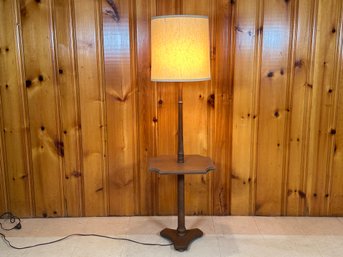 A Great Vintage Mid-Century Floor Lamp With Table Platform & Drum Shade