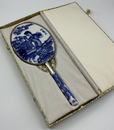 Vintage Chinese Porcelain Hand Held Mirror ~ Chinoiserie Original Box ~