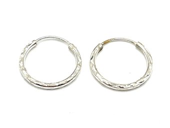 Vintage Sterling Silver Etched Hoop Earrings