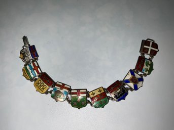 Vintage Sterling Enamel Canadian Province Shield Link Bracelet