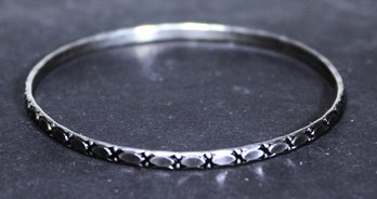 Fine Sterling Silver Vintage Bangle Bracelet With Diamond Pattern