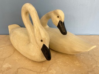 2 Carved Wooden Swan Decoys